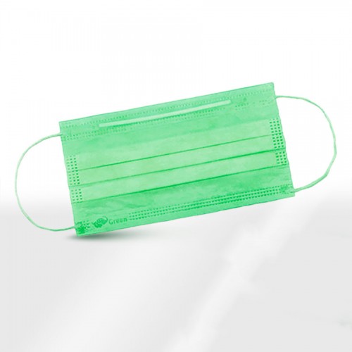 Маска для лица одноразовая трёхслойная с носовым фиксатором на резинках Нестерильная зеленая 50 шт в упаковке