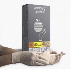 Перчатки медицинские смотровые латексные Benovy Latex Powdered (100 штук в упаковке)
