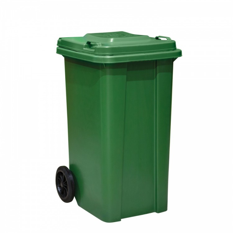 Мусорный контейнер пластиковый объем 120 литров зеленый с крышкой и .
