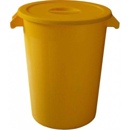 Бак пластиковый желтый с крышкой с ручками