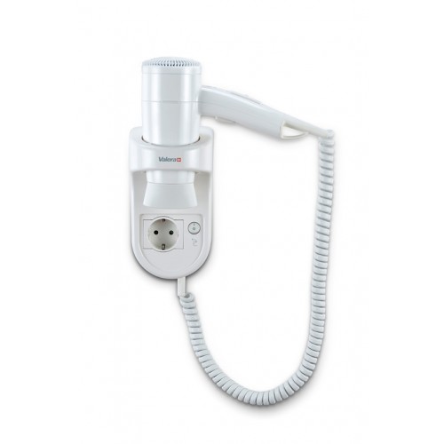 Настенный фен с держателем и встроенной евророзеткой Пластик Valera Premium Smart 1200 Socket 533.03/032.02 Белый