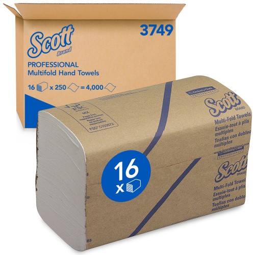 Полотенца бумажные листовые Kimberly Clark Scott MultiFold 3749 H2 Z-сложения 1-слойные 16 пачек по 250 листов