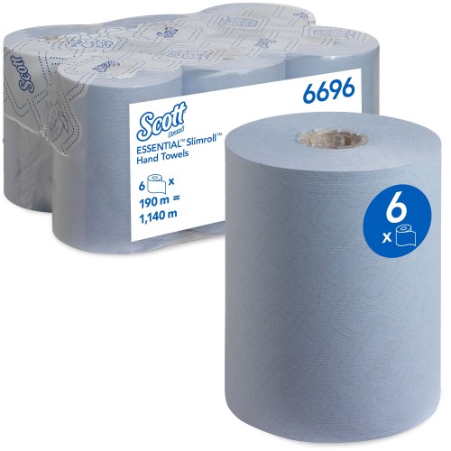 Полотенца бумажные в рулоне Kimberly Clark  Scott Essential Slimroll 6696 1-слойные 6 рулонов по 190 метров