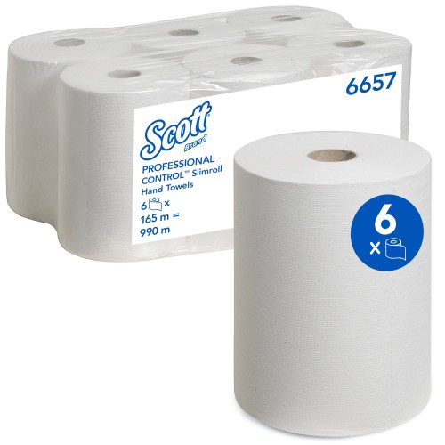 Полотенца бумажные в рулоне Kimberly Clark Scott Slimroll 6657 1-слойные 6 рулонов по 165 метров