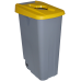 Бак для раздельного сбора мусора серый на колесах с желтой крышкой с ручкой  Denox-Reciclo- 85L-110L - yellow