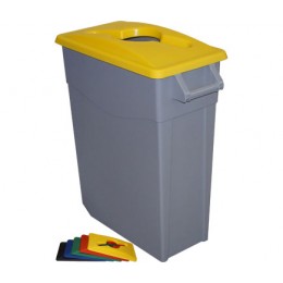Бак для раздельного сбора мусора серый на колесах с желтой крышкой с ручкой
