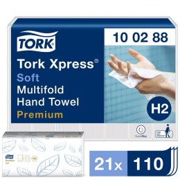 Полотенца бумажные листовые Tork Premium Multifold 100288 H2 M-сложения 2-слойные 21 пачка по 110 листов