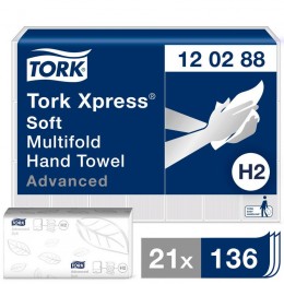 Полотенца бумажные листовые Tork Advanced Multifold 120288 H2 M-сложения 2-слойные 21 пачка по 136 листов