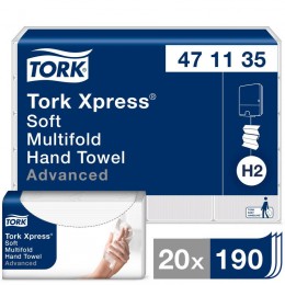 Полотенца бумажные листовые Tork Advanced Multifold 471135 Н2 Z-сложения 2-слойные 20 пачек по 190 листов