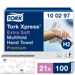 Полотенца бумажные листовые Tork Advanced Multifold 100297 Н2 М-сложения 2-слойные 21 пачка по 100 листов