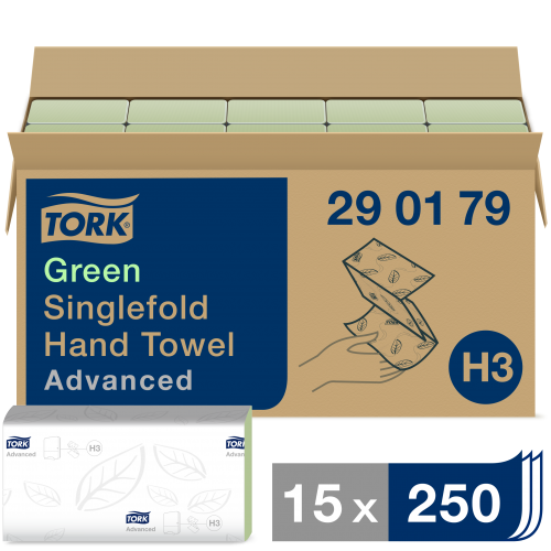 Полотенца бумажные листовые Tork Universal 290179 Н3 ZZ-сложения 2-слойные 15 пачек 250 листов Зелёный