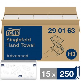 Полотенца бумажные листовые Tork Advanced 290163 H3 ZZ-сложения 2-слойные 15 пачек по 250 листов