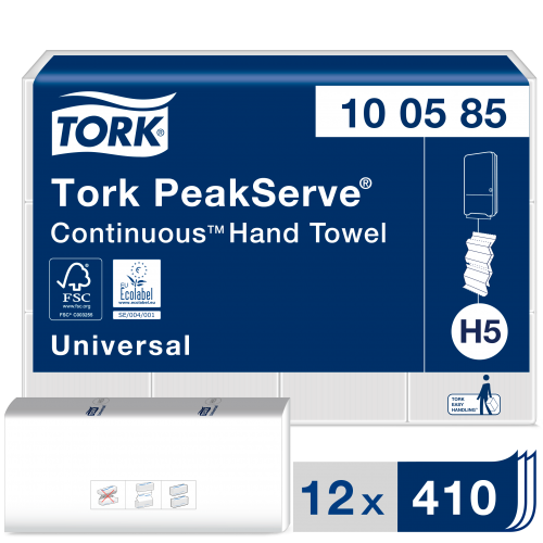 Полотенца бумажные листовые Tork PeakServe 100585 Н5 Universal Z-сложения 1-слойные 12 пачек по 410 листов