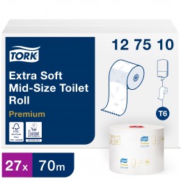 Туалетная бумага рулонная Tork Mid-size 127510 3-слойная 27 рулонов по 70 м