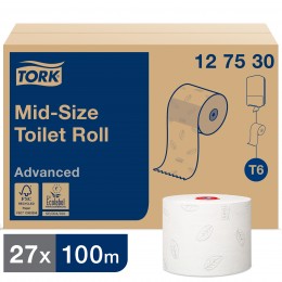Туалетная бумага рулонная Tork Mid-size 127530 2-слойная 27 рулонов по 100 м