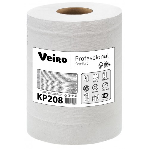 Бумажные полотенца в рулонах с центральной вытяжкой Veiro Professional Comfort KP208 C1/С2-M2 6 рулонов по 100 м 