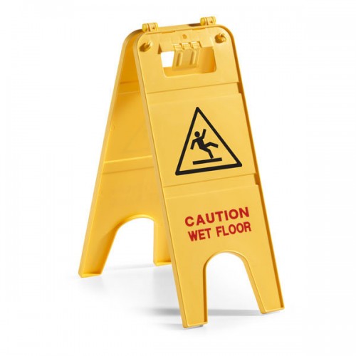 Двусторонний напольный штендер из полипропилена с надписью на английском языке «Caution wet floor» — «Осторожно мокрый пол» TTS 00003560